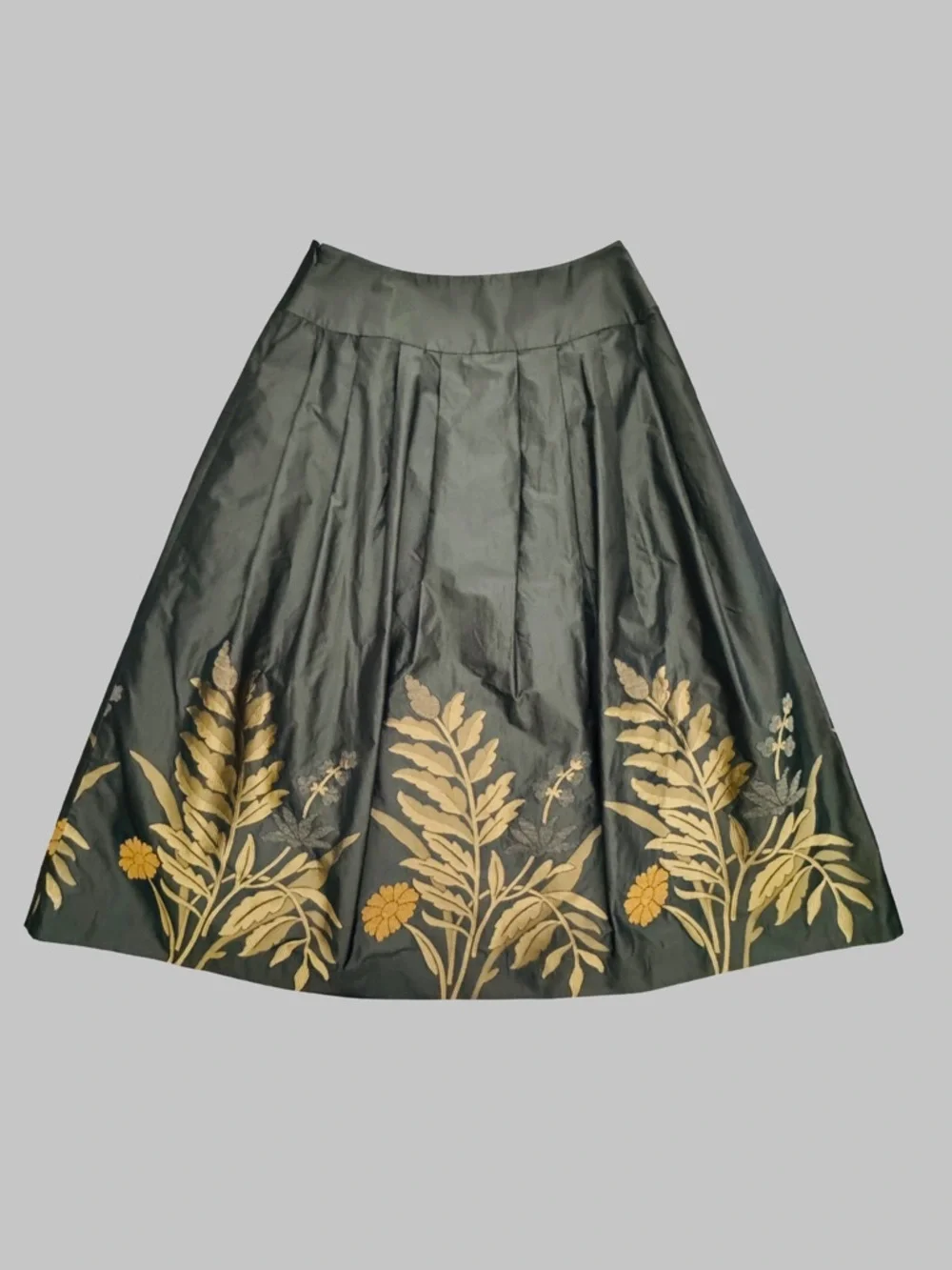 Juliana Collezione Gray Embroidered Midi Skirt Gold Floral Lined USA 8 - Picture 16 of 16